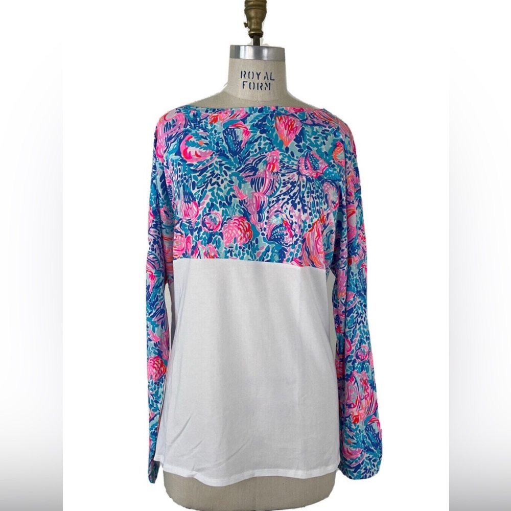 Lilly Pulitzer Size XL‎ Finn Top Long Sleeve Pima Cotton Multi Pink
